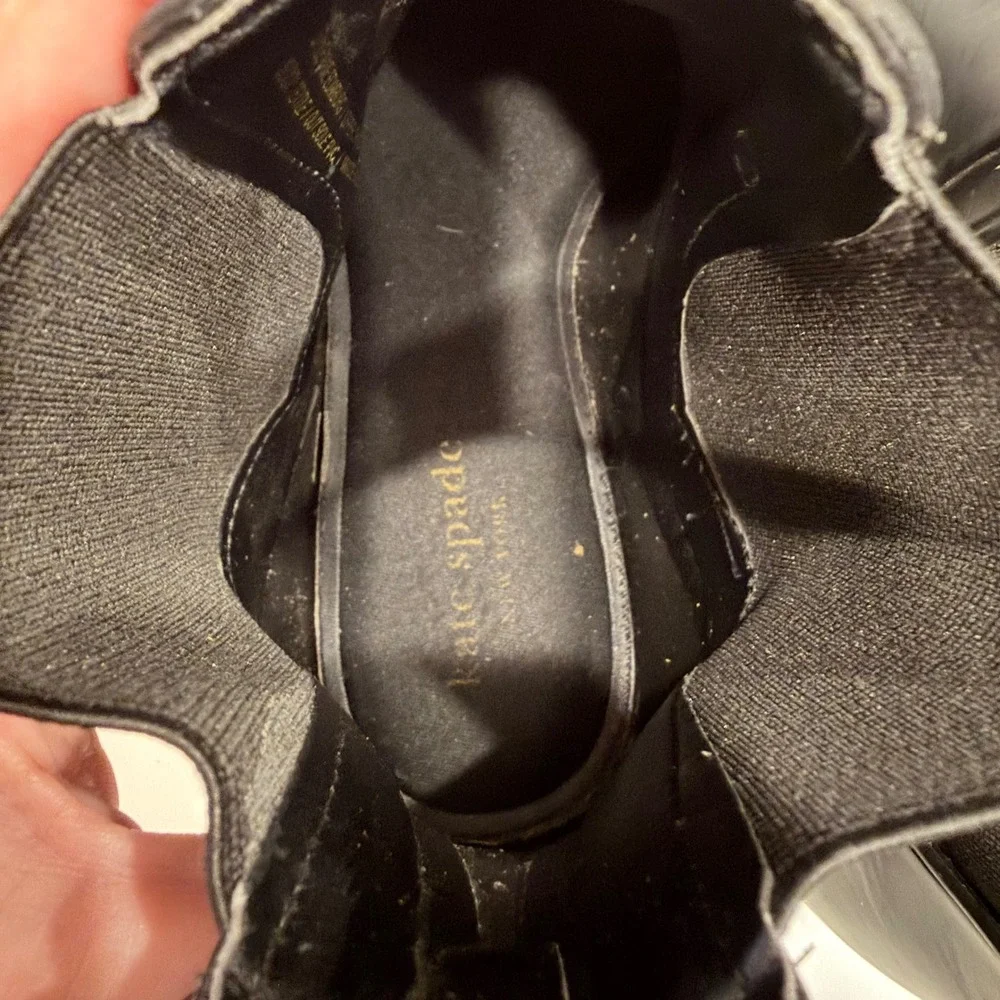 Kate Spade Sedgewick Black Rubber Bow Chelsea Rain Boots W 7 Matte Gold Trim